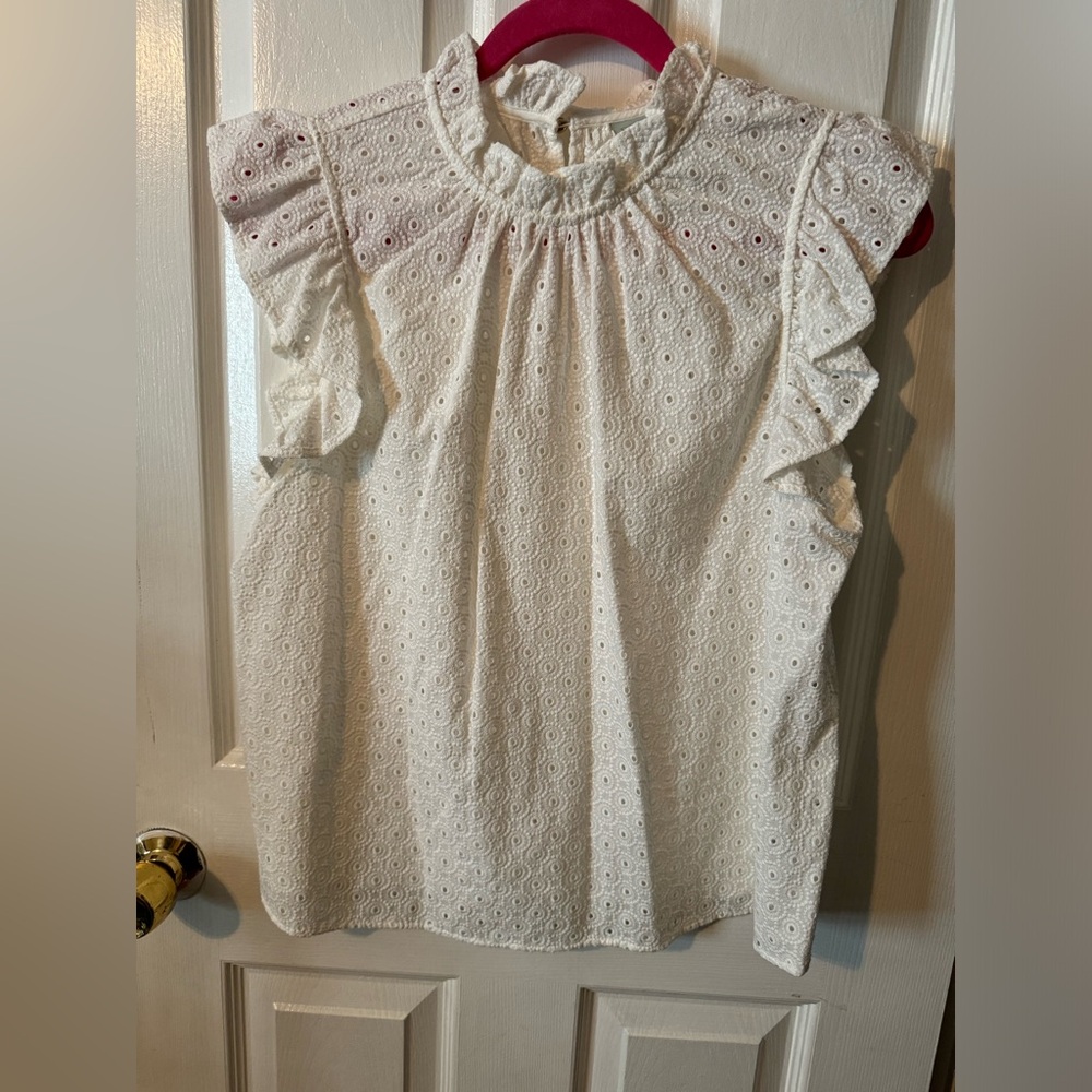 Ryegrass sheer white ruffled boutique blouse size large